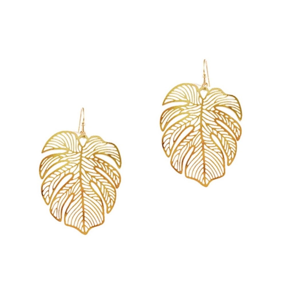 NWT ⚜️👑⚜️ House of Harlow 1960 Golden Tone Monstera Leaf Earrings